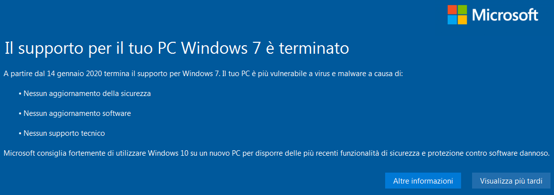 Windows 7 fine supporto